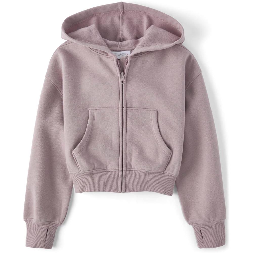 imageThe Childrens Place Girls Long Sleeve Hooded Fleece Full Zip UpUltra Violet
