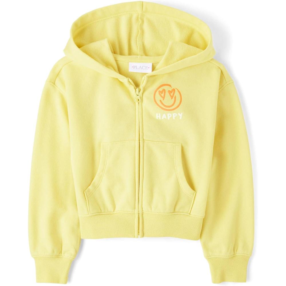 imageThe Childrens Place Girls Long Sleeve Hooded Fleece Full Zip UpYellow