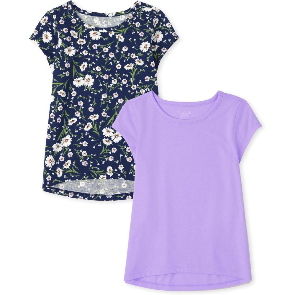 imageThe Childrens Place girls Short Sleeve High Low TopMilky Way 2pack