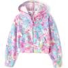 The Children’s Place Girls’ Long Sleeve Hooded Fleece Full Zip Up(Bright Pink Tie Dye)