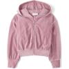 The Children’s Place Girls’ Long Sleeve Hooded Fleece Full Zip Up(Light Lavendor Velour Rib)