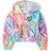 The Children’s Place Girls’ Long Sleeve Hooded Fleece Full Zip Up(Multicolor Tie Dye)