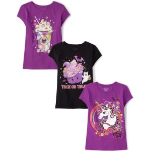 The Children’s Place Girls’ All Holidays,Birthdays Short Sleeve Graphic T-Shirts,3 Pack(Drink/Trick Or Treat/Unicorn)
