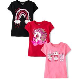The Children’s Place Girls’ All Holidays,Birthdays Short Sleeve Graphic T-Shirts,3 Pack(Heart/Rainbow/Drinks)