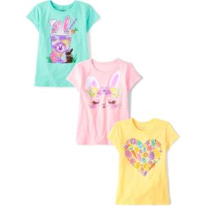 The Children’s Place Girls’ All Holidays,Birthdays Short Sleeve Graphic T-Shirts,3 Pack(Milkeshake/Bunny/Heart)