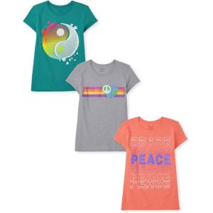 The Children’s Place Girls’ All Holidays,Birthdays Short Sleeve Graphic T-Shirts,3 Pack(Peace/Earth Heart/Yin Yang)