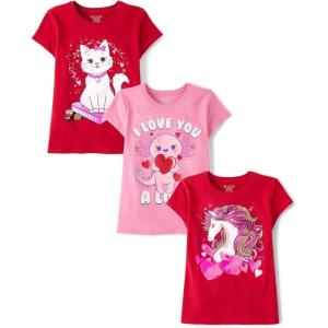 The Children’s Place Girls’ All Holidays,Birthdays Short Sleeve Graphic T-Shirts,3 Pack(Unicorn Heart/Love a Lot/Cat Book)