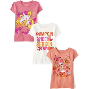 The Children’s Place Girls’ All Holidays,Birthdays Short Sleeve Graphic T-Shirts,3 Pack(Unicorn/Pumpkin Spice/Fall Icons)