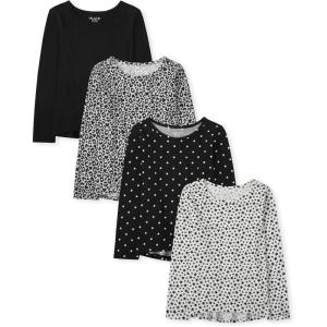 The Children’s Place Girls’ Long Sleeve High Low Tops(Black Multi 4-pack)