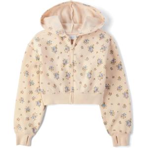 The Children’s Place Girls’ Long Sleeve Hooded Fleece Full Zip Up(Frappe Floral)