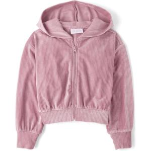 The Children’s Place Girls’ Long Sleeve Hooded Fleece Full Zip Up(Light Lavendor Velour Rib)