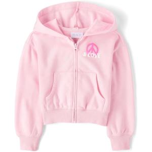 The Children’s Place Girls’ Long Sleeve Hooded Fleece Full Zip Up(Pink)