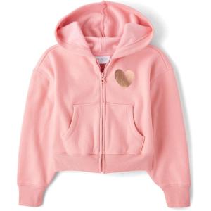 The Children’s Place Girls’ Long Sleeve Hooded Fleece Full Zip Up(Pink Heart Icon)