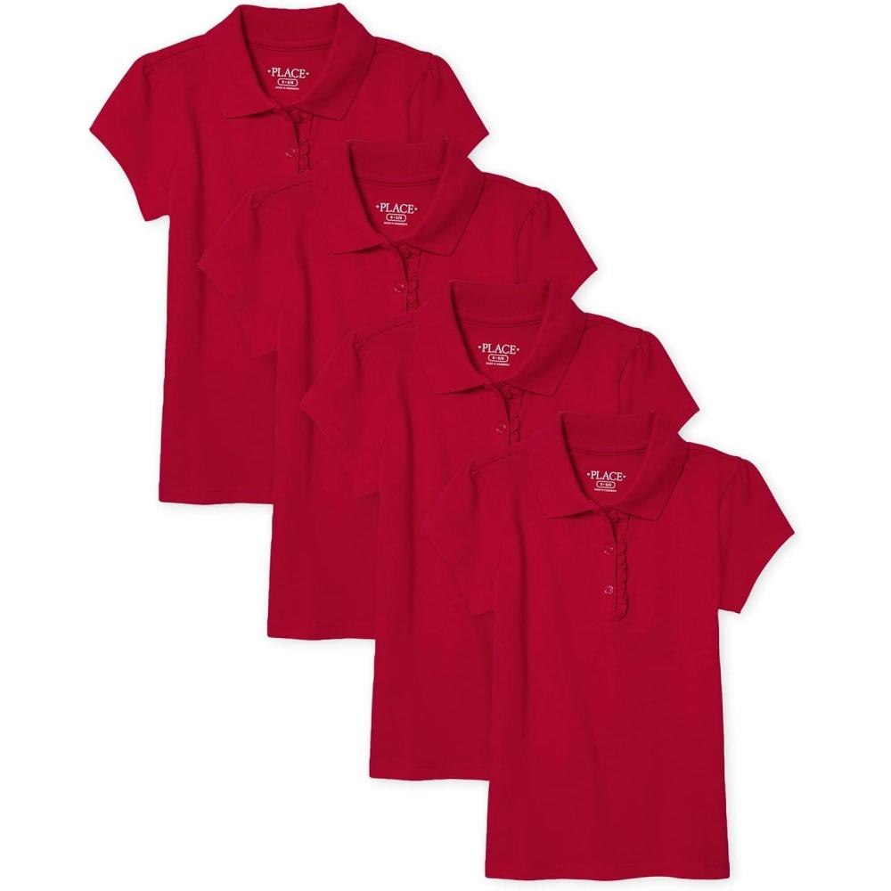 imageThe Childrens Place Girls Short Sleeve Ruffle Pique Polo 2 PackRuby