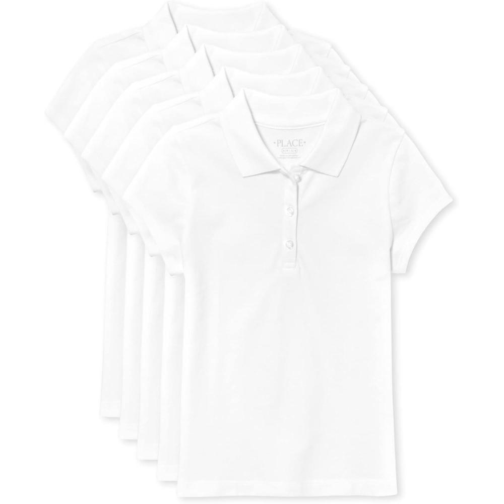 imageThe Childrens Place Girls Short Sleeve Ruffle Pique Polo 5 PackWhite