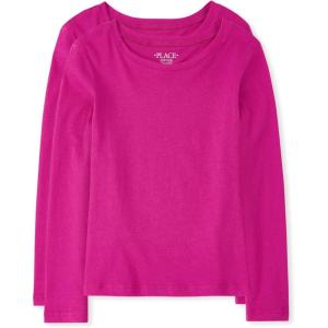 The Children’s Place Girls Basic Long Sleeve Layering Tees(Aurora Pink 2-pack)
