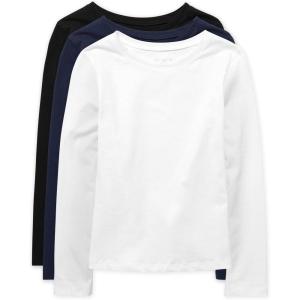 The Children’s Place Girls Basic Long Sleeve Layering Tees(Black/Tidal/White 3-pack)