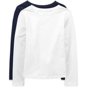 The Children’s Place Girls Basic Long Sleeve Layering Tees(Tidal/White 2-pack)