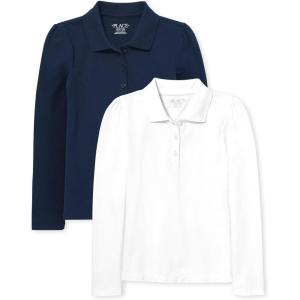 The Children’s Place Girls’ Long Sleeve Pique Polo 2 Pack(Tidal/White 2-pack)