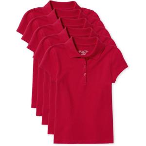 The Children’s Place Girls’ Short Sleeve Pique Polo, 5 Pack(Ruby 5-pack)
