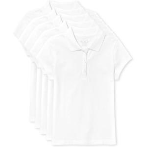 The Children’s Place Girls’ Short Sleeve Pique Polo, 5 Pack(White)