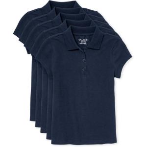 The Children’s Place Girls’ Short Sleeve Ruffle Pique Polo, 5 Pack(Tidal)