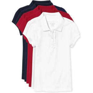 The Children’s Place Girls’ Short Sleeve Ruffle Pique Polo, 6 Pack(Tidal/Red/White)