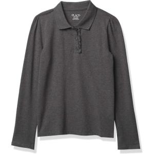 The Children’s Place Girls’ Uniform Long Sleeve Ruffle Pique Polo(Dark Gray)