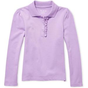 The Children’s Place Girls’ Uniform Long Sleeve Ruffle Pique Polo(Purple Prose Single)