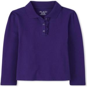 The Children’s Place Girls’ Uniform Long Sleeve Ruffle Pique Polo(Regal Violet Single)