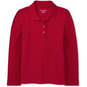 The Children’s Place Girls’ Uniform Long Sleeve Ruffle Pique Polo(Ruby)