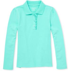 The Children’s Place Girls’ Uniform Long Sleeve Ruffle Pique Polo(Seafrost Single)
