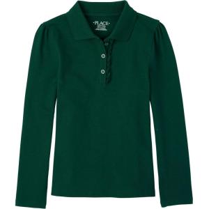 The Children’s Place Girls’ Uniform Long Sleeve Ruffle Pique Polo(Spruce Green Single)