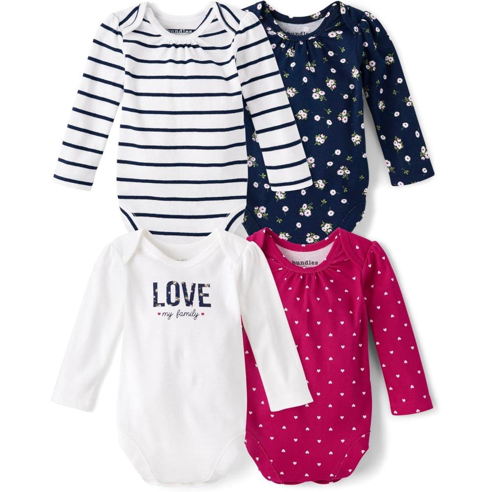 imageThe Childrens Place Baby Boys And Newborn Long Sleeve Bodysuits MultipacksFloral Love 4pack