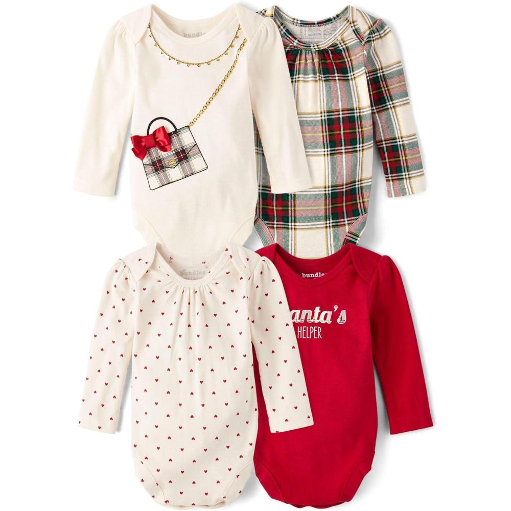 imageThe Childrens Place Baby Boys And Newborn Long Sleeve Bodysuits MultipacksHoliday Tartan 4pack