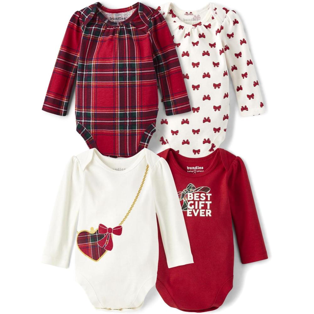 imageThe Childrens Place Baby Boys And Newborn Long Sleeve Bodysuits MultipacksRed Tartan 4pack