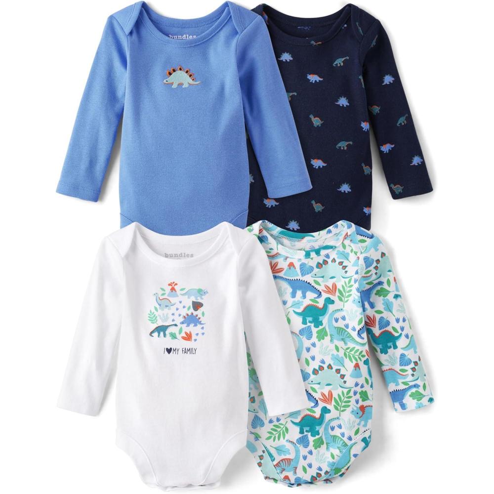 imageThe Childrens Place Baby Boys And Newborn Long Sleeve Bodysuits MultipacksSpring Dino 4pack
