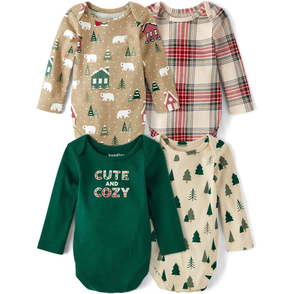 imageThe Childrens Place Baby Boys And Newborn Long Sleeve Bodysuits MultipacksWinter Christmas Prints 4pack