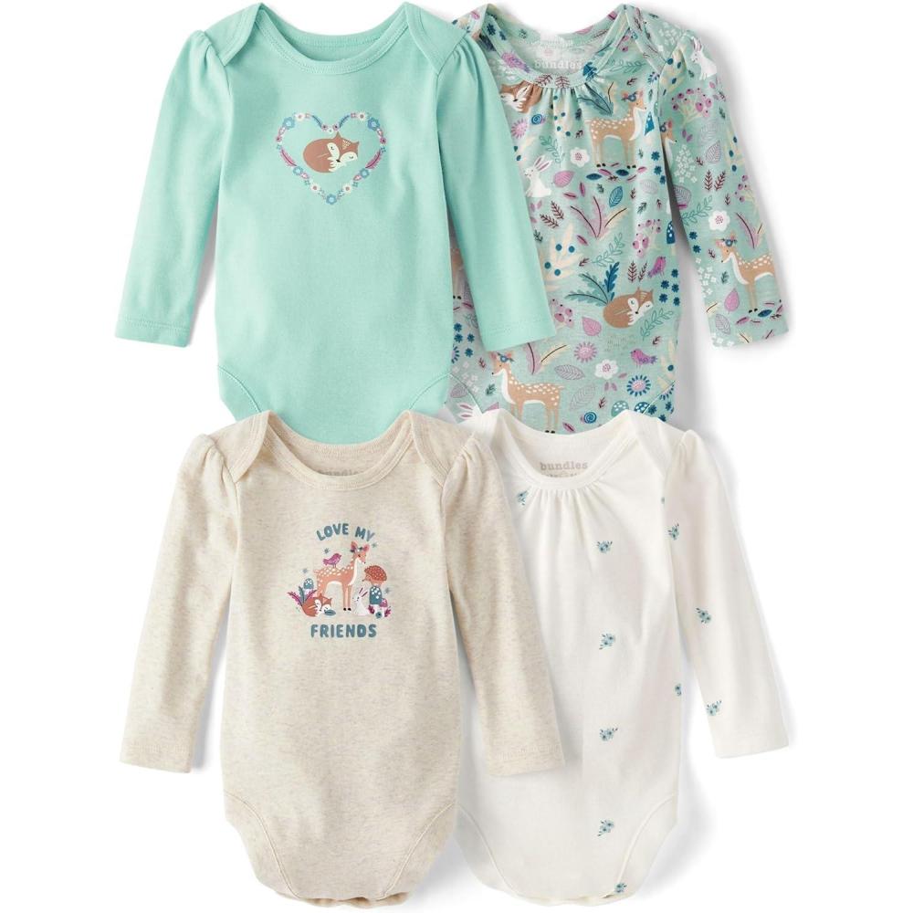 imageThe Childrens Place Baby Boys And Newborn Long Sleeve Bodysuits MultipacksWintermint 4pack