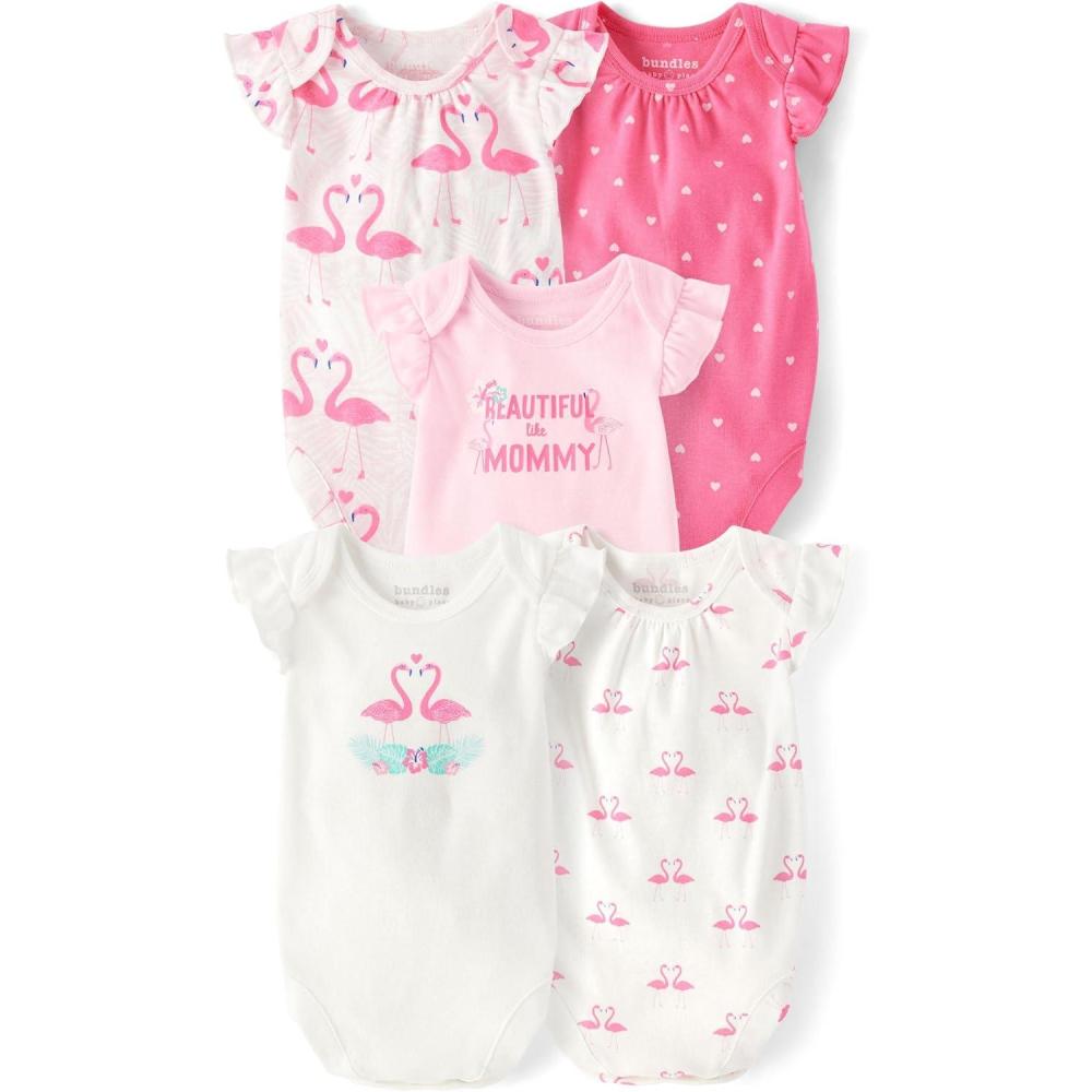imageThe Childrens Place Baby Boys And Newborn Short Sleeve Bodysuits MultipacksFlamingo 5pack