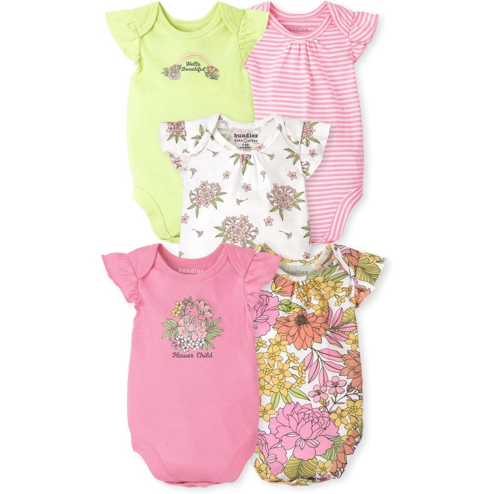 imageThe Childrens Place Baby Boys And Newborn Short Sleeve Bodysuits MultipacksFlower ChildBeautiful 5pack