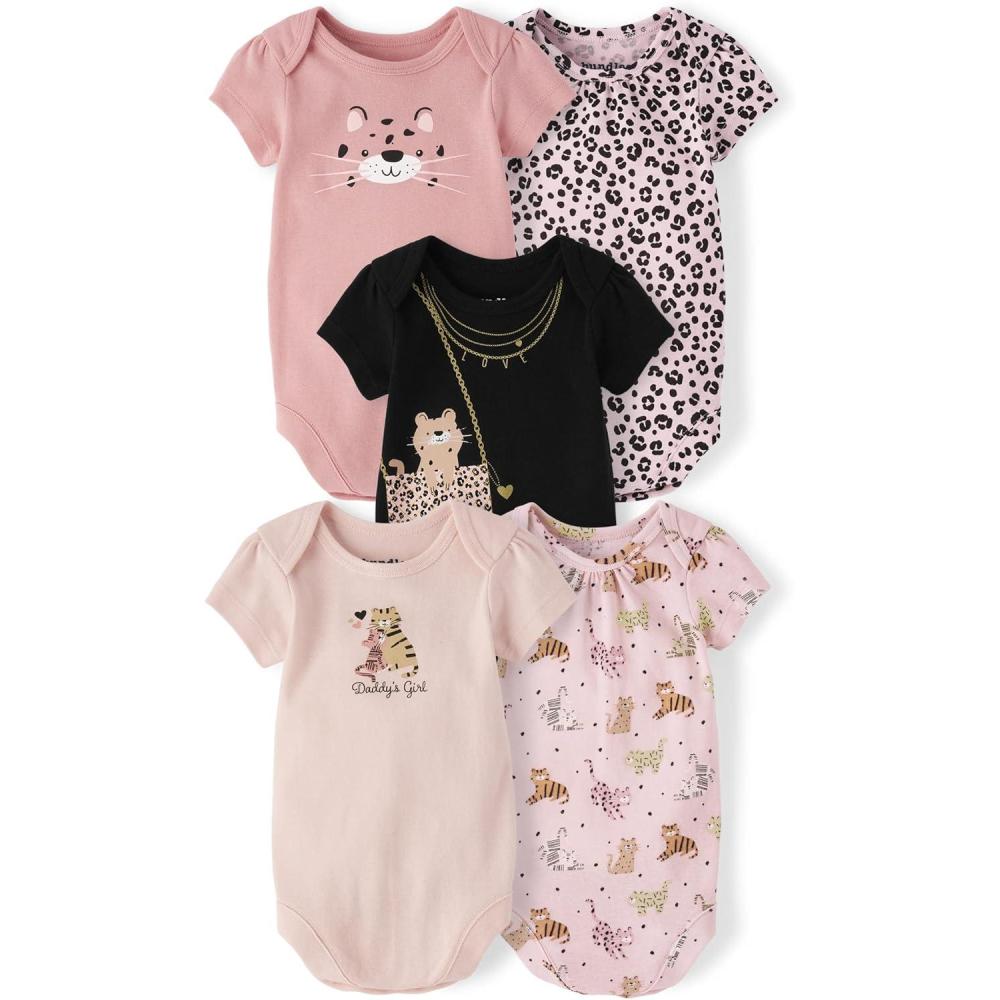 imageThe Childrens Place Baby Boys And Newborn Short Sleeve Bodysuits MultipacksLeopard 5pack