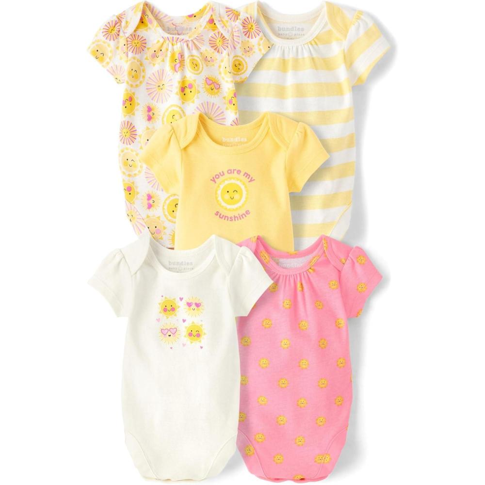 imageThe Childrens Place Baby Boys And Newborn Short Sleeve Bodysuits MultipacksSunshine Yellow 5pack