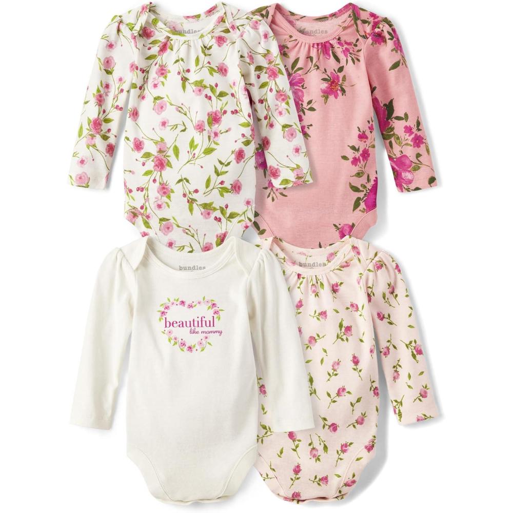 imageThe Childrens Place babygirls And Newborn Long Sleeve Bodysuits MultipacksBunnys Tail 4pack