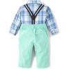 The Children’s Place Baby Boys’ And Newborn Button Down Shirt and Pants, 2 Piece Outfit(Mellow Aqua Set)