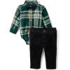 The Children’s Place Baby Boys’ And Newborn Button Down Shirt and Pants, 2 Piece Outfit(Balt Green Plaid)