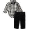 The Children’s Place Baby Boys’ And Newborn Button Down Shirt and Pants, 2 Piece Outfit(Black Check)