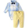 The Children’s Place Baby Boys’ And Newborn Button Down Shirt and Pants, 2 Piece Outfit(Blue Yellow Plaid Set)