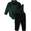 The Children’s Place Baby Boys’ And Newborn Button Down Shirt and Pants, 2 Piece Outfit(Green Plaid Set)