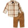 The Children’s Place Baby Boys’ And Newborn Button Down Shirt and Pants, 2 Piece Outfit(Iced Coffee Flannel)